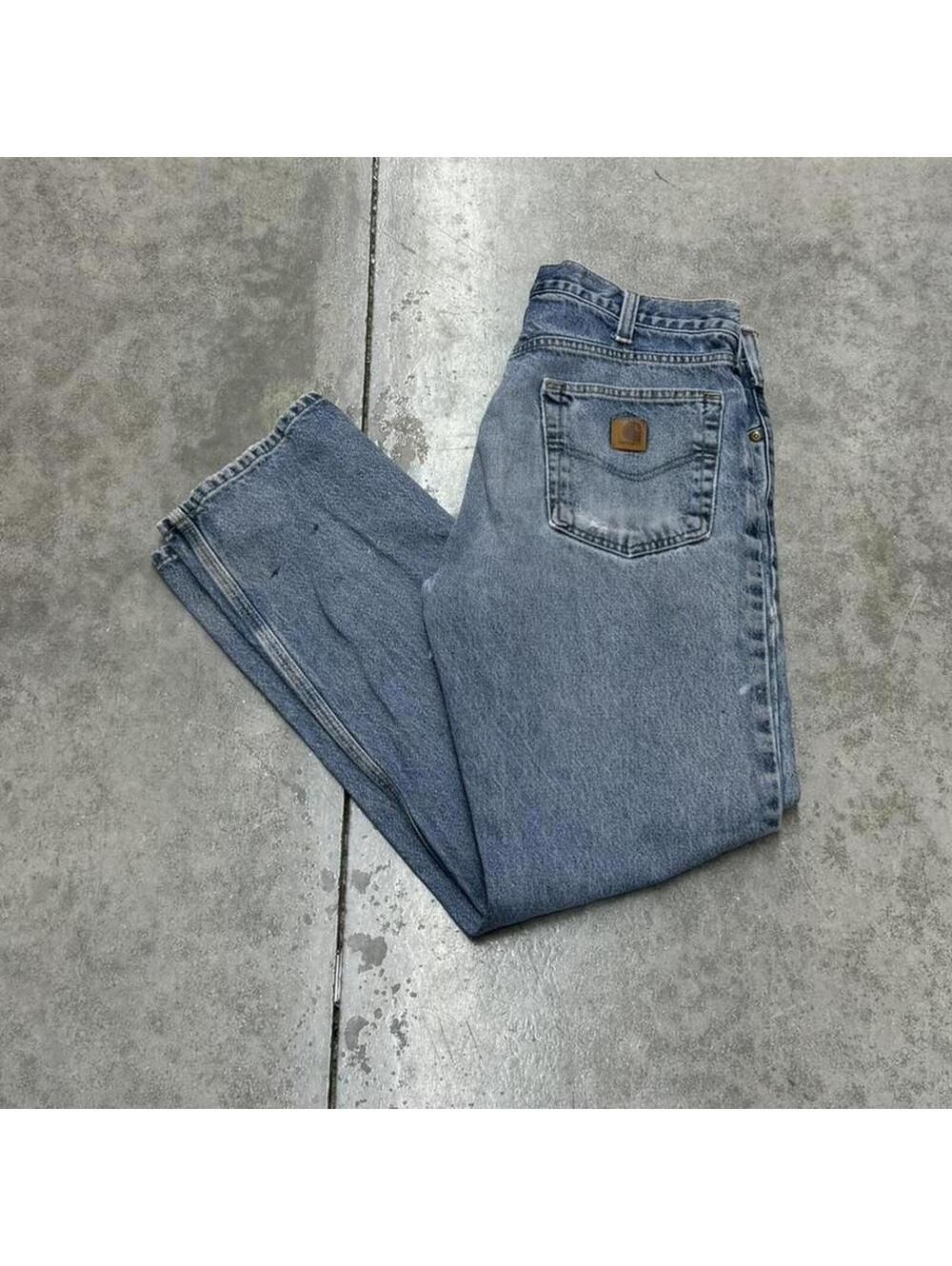 vintage carhartt faded blue straight leg jeans size 34 x 32